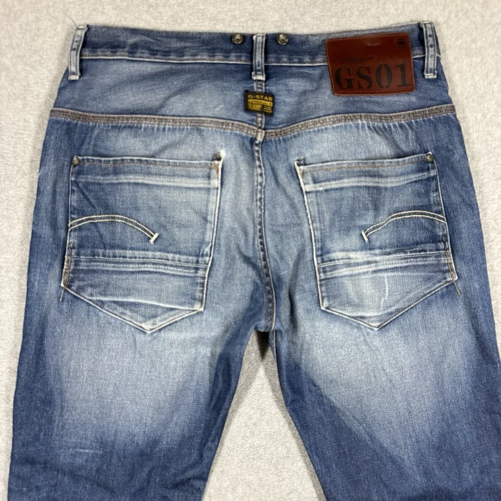 G Star Raw Jeans Mens 33x30 Blue New Radar Tapered Braces Suspender Buttons Hem‎